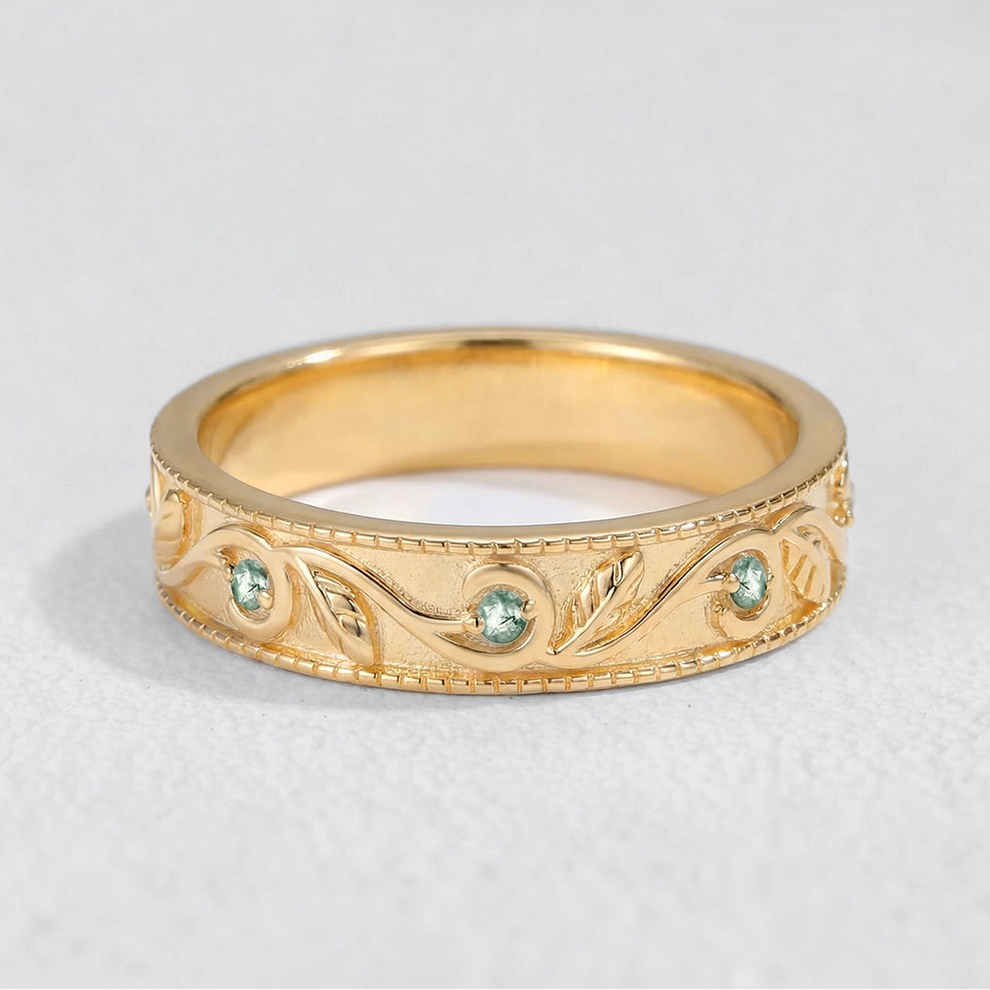 Juniper’s Copse | Pear Cut Moss Agate Cluster Couple Ring Set.