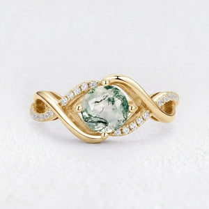 Classic Infinity Round Cut Moss Agate Engagement Ring.