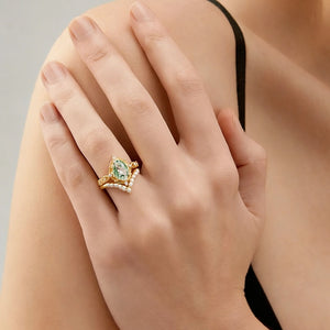 Sylvie’s Pearl | Oval Cut Moss Agate &amp; Slate Vintage Gold Bridal Set 2pcs.