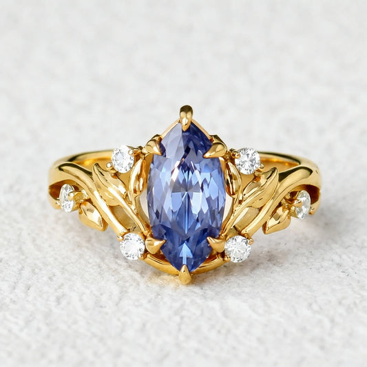 Violette’s Vine | Marquise Purple Sapphire & Diamond Floral Ring.