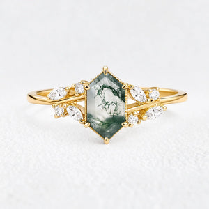 Genevieve’s Grove | Vintage Hexagon Moss Agate Engagement Ring