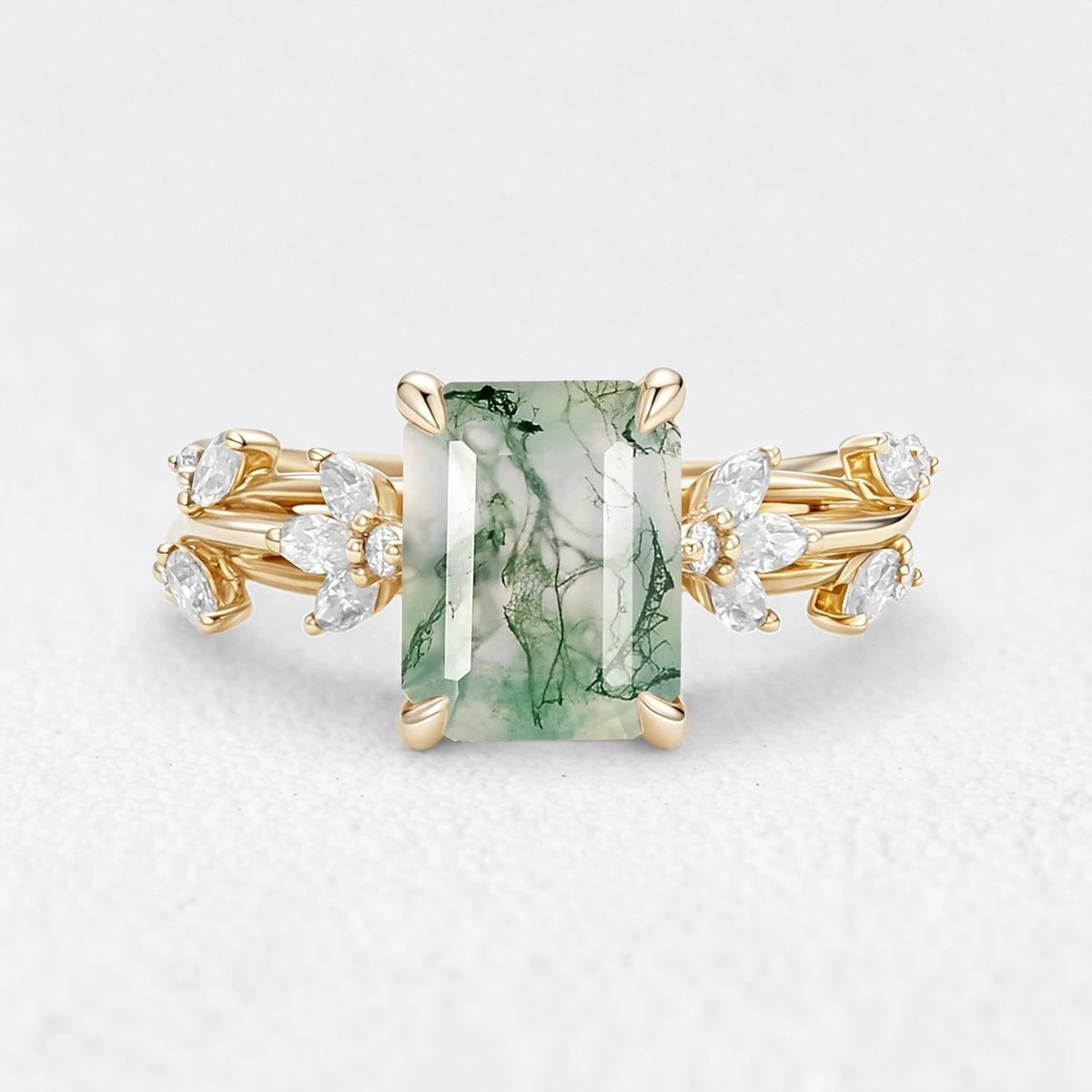 Vivienne's Rhythm | Emerald Moss Agate Engagement Ring