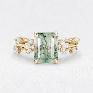 Vivienne's Rhythm | Emerald Moss Agate Engagement Ring