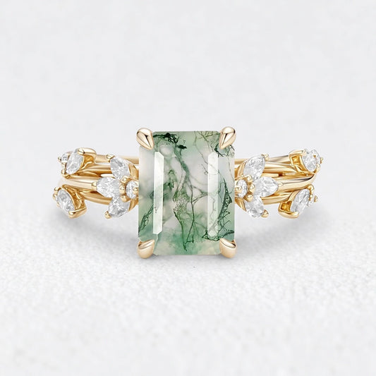 Vivienne's Rhythm | Emerald Moss Agate Engagement Ring