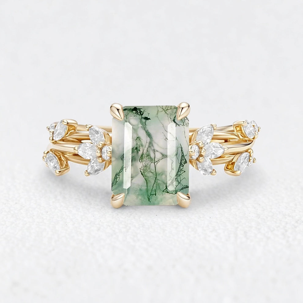 Vivienne's Rhythm | Emerald Moss Agate Engagement Ring