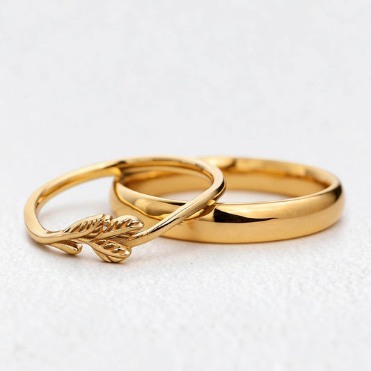 The Minimalist Pair – Classic & Leaf Designs in Polished Wedding Bands.