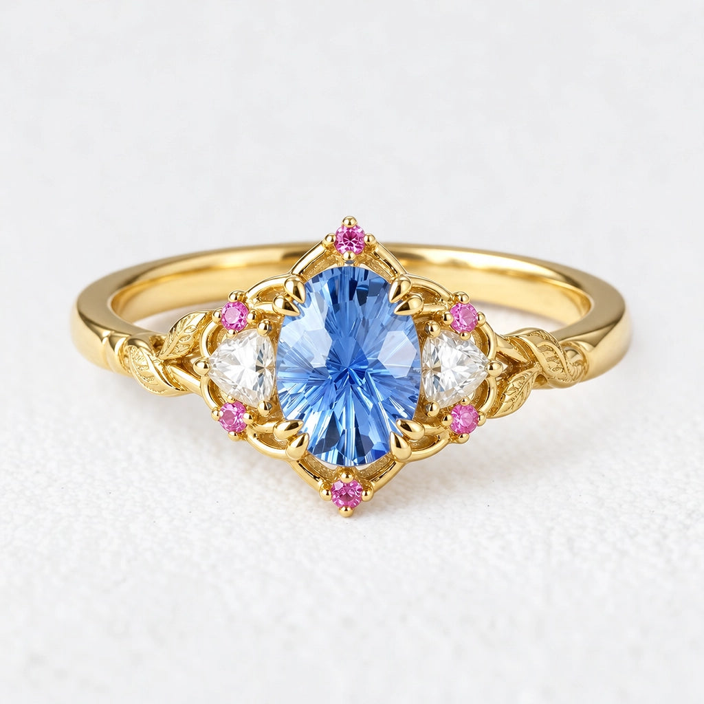 Audrey Three-Stone Sparkle Cut Sapphire Engagement Ring