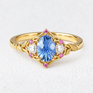 Audrey Three-Stone Sparkle Cut Sapphire Engagement Ring