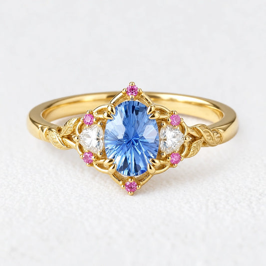 Audrey Three-Stone Sparkle Cut Sapphire Engagement Ring