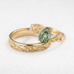 Sylvie‘s Verdure | 1.3CT Green Sapphire & Maple Leaf Couple Set