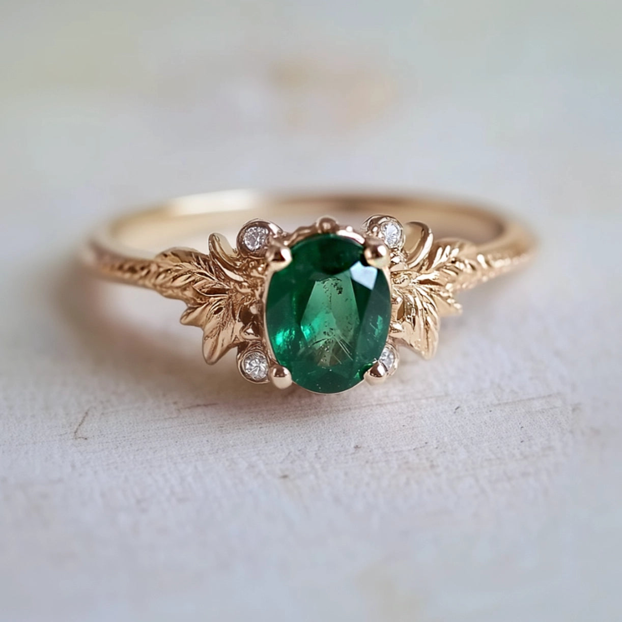Isolde’s Garden | Oval Natural Emerald Vintage Engagement Ring.