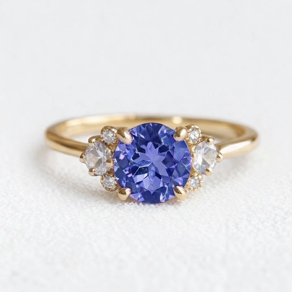 Velvet Twilight | Round Blue-Violet Tanzanite Engagement Ring.