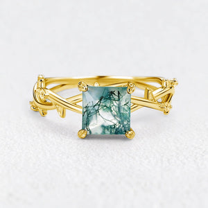 Marguerite’s Vine | Princess Cut Moss Agate Engagement Ring