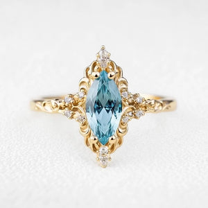 Aurora’s Filigree | Marquise Aquamarine Engagement Ring
