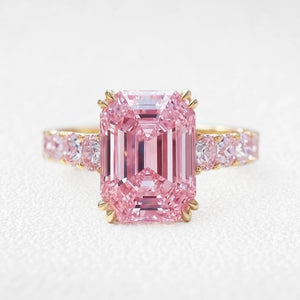 Aurora’s Aureole | 3CT Emerald Cut Pink Sapphire Engagement Ring