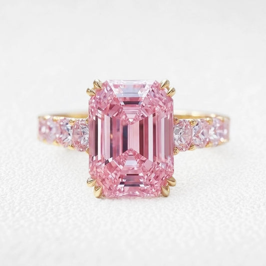 Aurora’s Aureole | 3CT Emerald Cut Pink Sapphire Engagement Ring