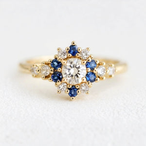 Vivienne’s Blossom | White & Blue Sapphire Engagement Ring.