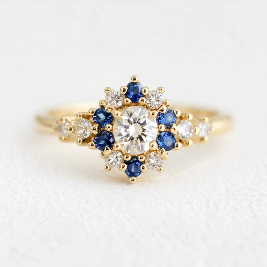 Vivienne’s Blossom | White & Blue Sapphire Engagement Ring.