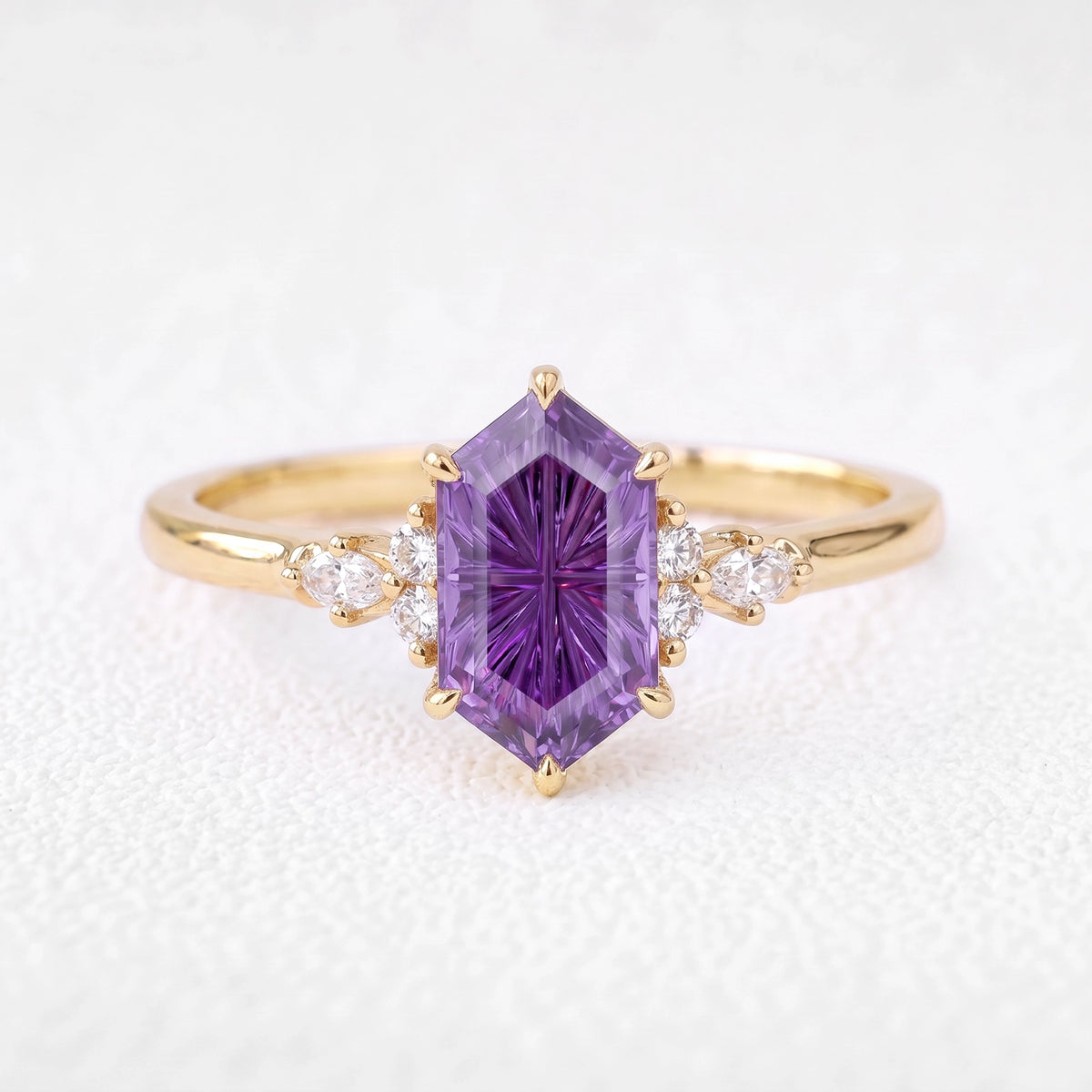 Eleanor’s Velvet | Hexagon Fantasy-Cut Amethyst Cluster Engagement Ring