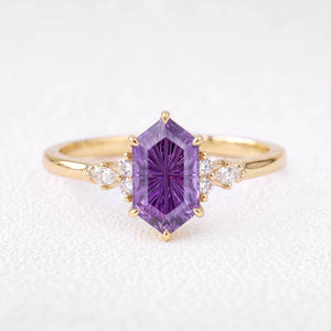 Eleanor’s Velvet | Hexagon Fantasy-Cut Amethyst Cluster Engagement Ring