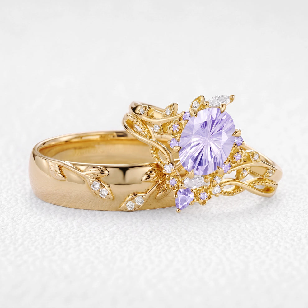 Celine‘s Aquarelle | Firework Cut Lavender Sapphire Chevron Bridal Duo