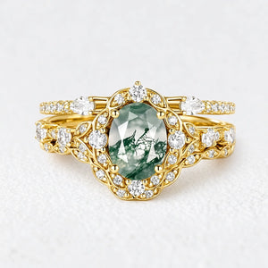 Alexandra’s Heritage | Oval Moss Agate Cluster Bridal Trilogy