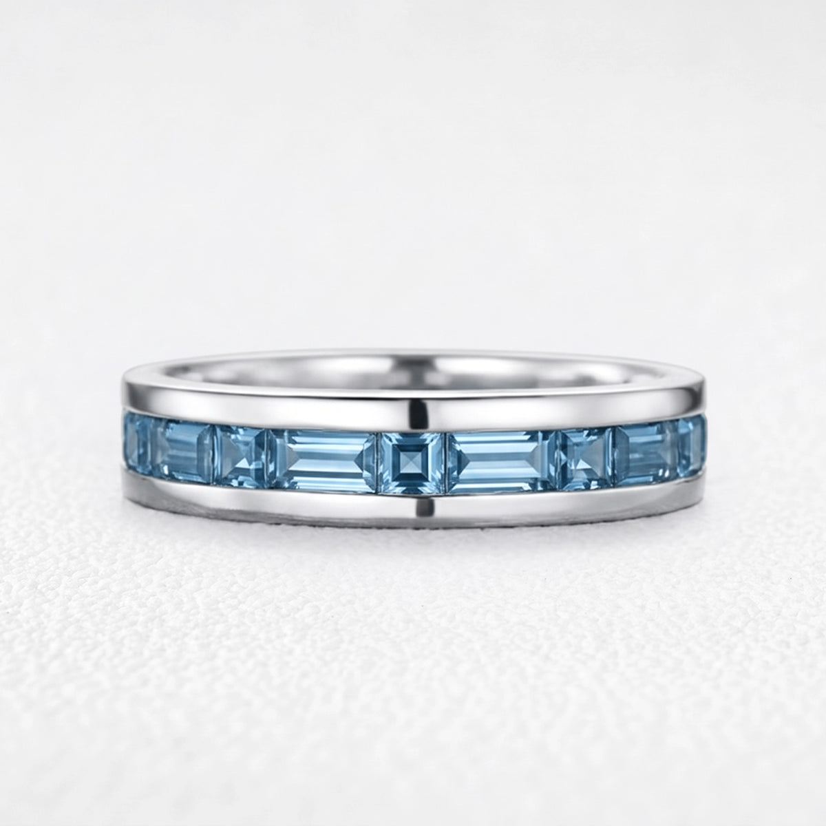 Odysseus’s Lodestar | Half-Eternity Alternating Square & Baguette Aquamarine Men’s Band