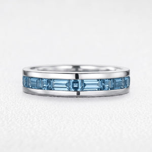 Odysseus’s Lodestar | Half-Eternity Alternating Square & Baguette Aquamarine Men’s Band