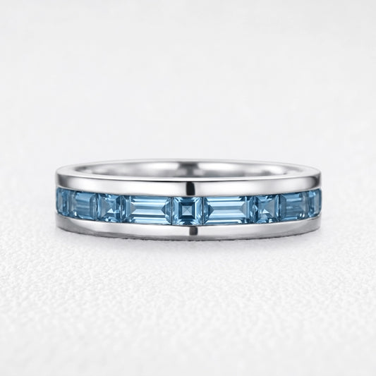 Odysseus’s Lodestar | Half-Eternity Alternating Square & Baguette Aquamarine Men’s Band