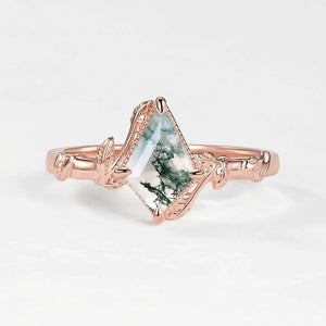 Delphine’s Twine | Kite Cut Moss Agate Leafy Engagement Ring.