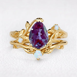 Iris’s Vine | Vintage Pear Alexandrite & Moonstone Bridal Set 2pcs