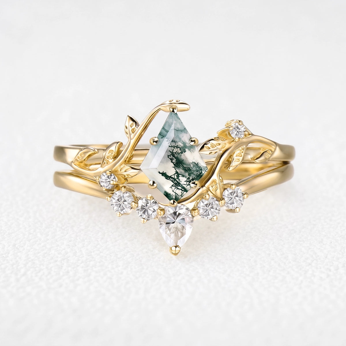 Hazel’s Garland | Kite Cut Moss Agate Foliage Bridal Duo