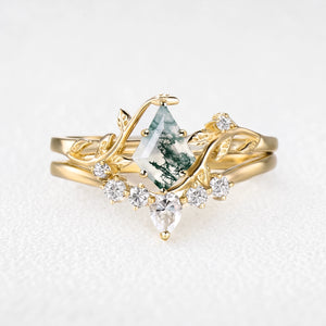 Hazel’s Garland | Kite Cut Moss Agate Foliage Bridal Duo