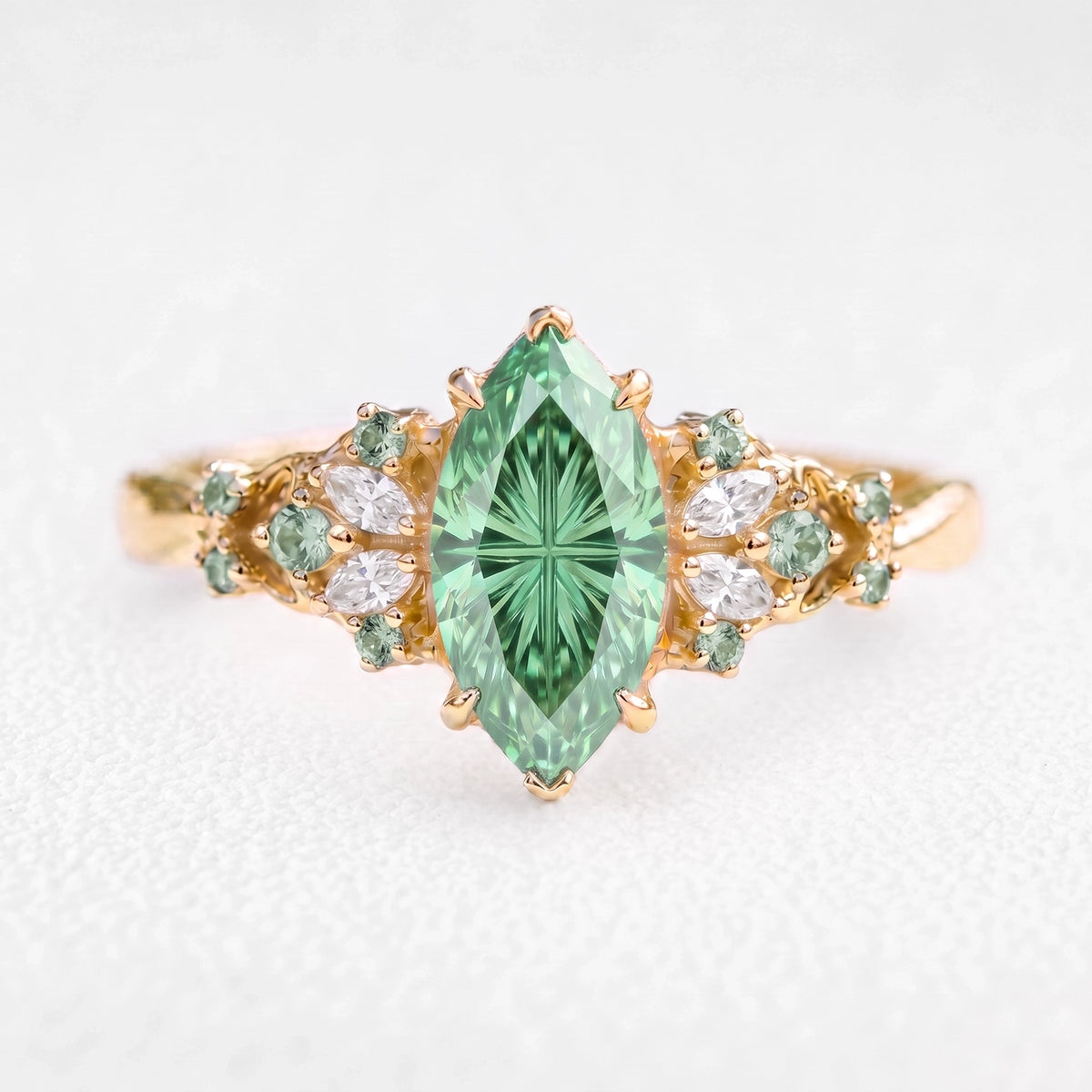 Joséphine’s Verdure | 1CT Marquise Fantasy-Cut Green Sapphire Vintage Engagement Ring