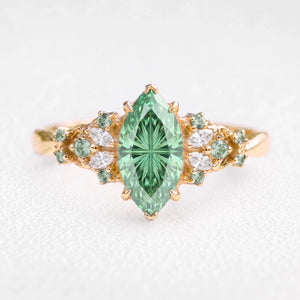 Joséphine’s Verdure | 1CT Marquise Fantasy-Cut Green Sapphire Vintage Engagement Ring