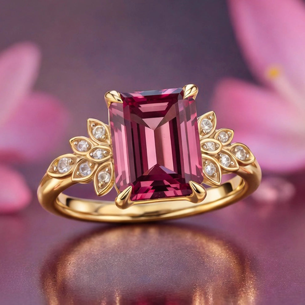 Juliet‘s Charm | 3CT Emerald Cut Pink Gemstone Ring.