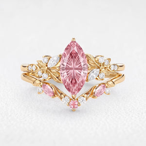 Peony’s Bloom | Fantasy-Cut Marquise Pink Sapphire Bridal Set 2pcs