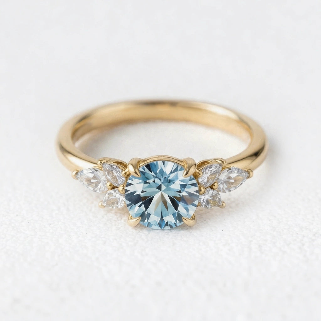 Selene’s Whisper | 1CT Round Cut Royal Blue Sapphire Vine Ring