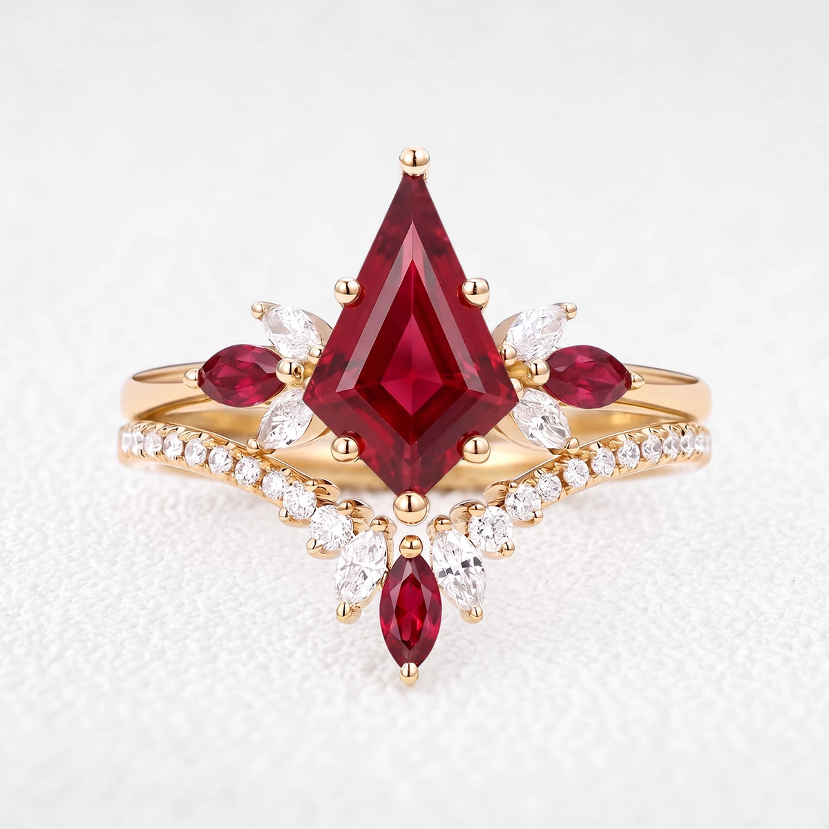 Titania’s Poppy | Vintage Kite-Cut Ruby Chevron  Bridal Set 2pcs