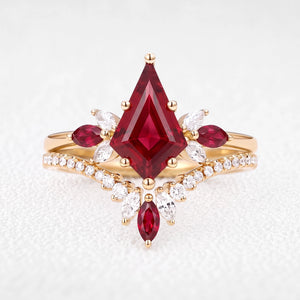 Titania’s Poppy | Vintage Kite-Cut Ruby Chevron  Bridal Set 2pcs