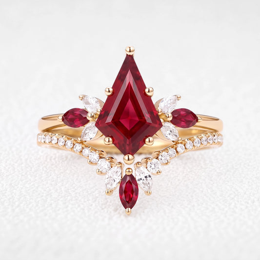 Titania’s Poppy | Vintage Kite-Cut Ruby Chevron  Bridal Set 2pcs
