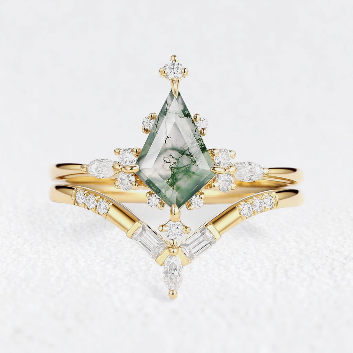 Rosalind's Glimmer | Star Kite Moss Agate Bridal Duo