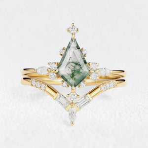 Rosalind's Glimmer | Star Kite Moss Agate Bridal Duo
