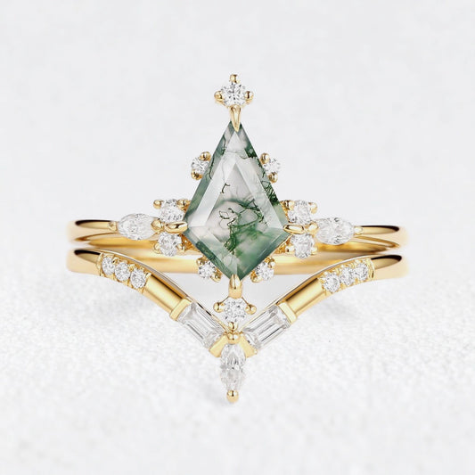 Rosalind's Glimmer | Star Kite Moss Agate Bridal Duo