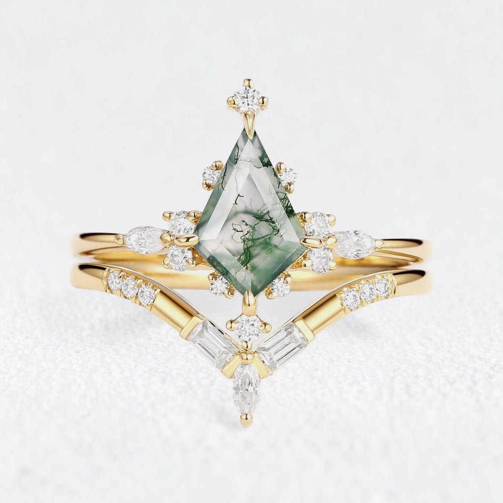 Rosalind's Glimmer | Star Kite Moss Agate Bridal Duo