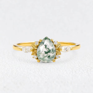 Elara’s Whisper | Pear Moss Agate Foliage Engagement Ring