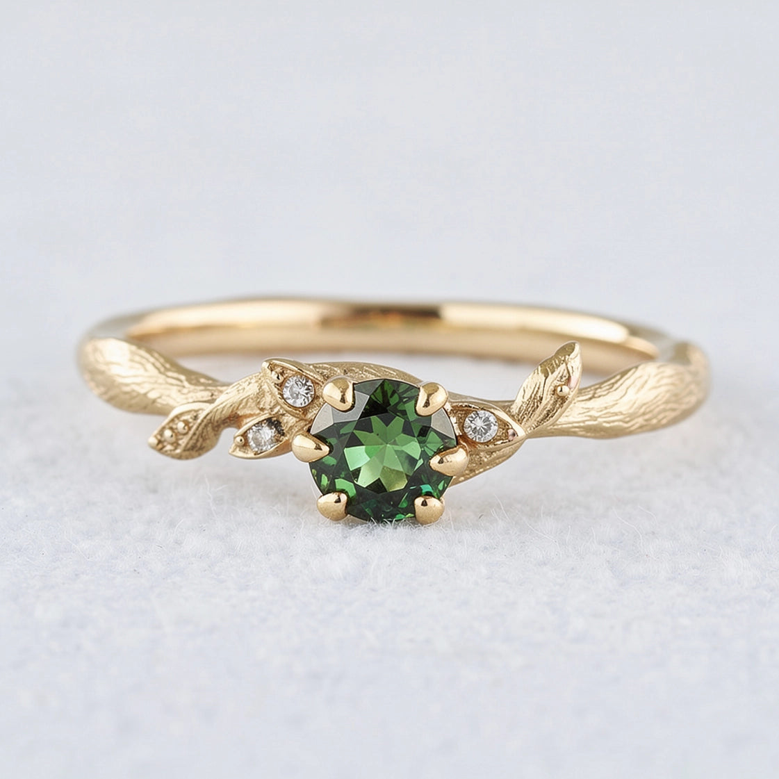 Fairy Glen | Teal Sapphire Engagement Ring with Leaf Band.