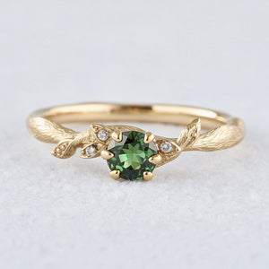 Fairy Glen | Teal Sapphire Engagement Ring with Leaf Band.