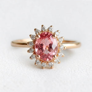 Aurora’s Blush | Oval Pink Tourmaline Halo Ring.