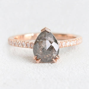 Astrid’s Stardust | 2CT Pear Cut Salt & Pepper Diamond Pavé Engagement Ring